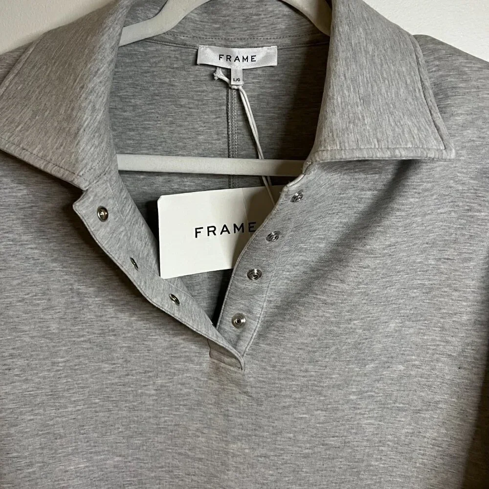 NWT FRAME Denim Strong Shoulder Long Sleeve Mini Dress in Heather Grey size L - Picture 8 of 9